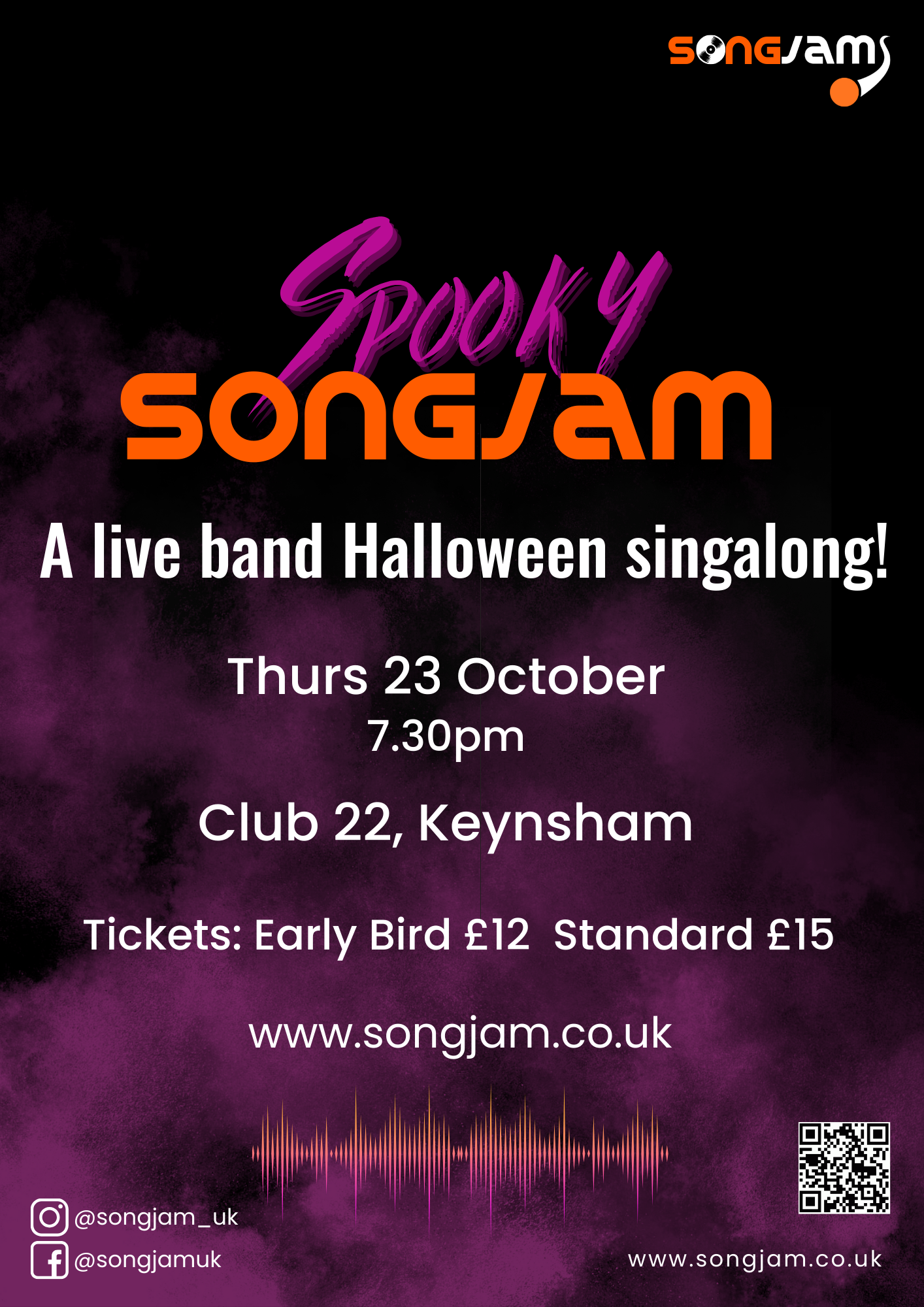 Spooky SongJam e-flyer with QR code
